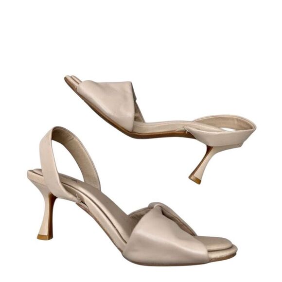 Nordstrom Rack Sandals Size 5.5 Tan Crisscross Ope Toe Slingback Heels‎ - Picture 6 of 9